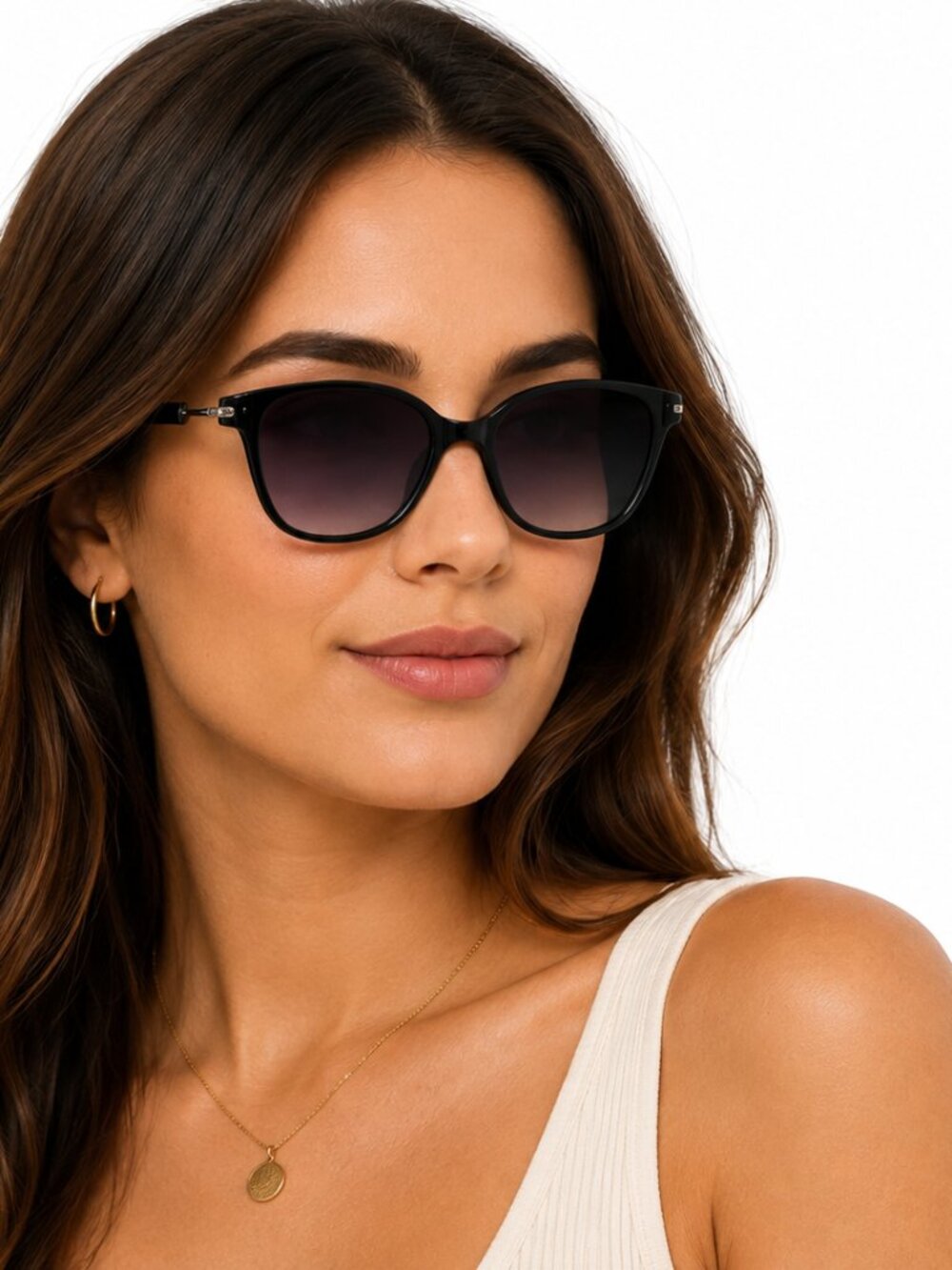 Lauren Conrad Women's Black Cat-Eye Sunglasses with Gradient Smoke Lenses